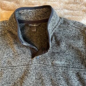 Eddie Bauer Gray Heather Button Up Sweater with Fleece Texture